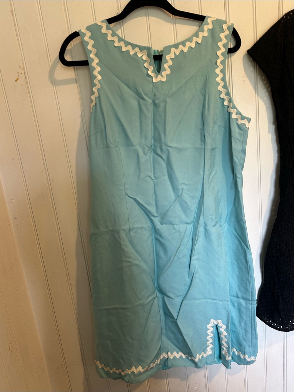 Vintage J. McLaughlin Aqua Shift dress with White Rickrack Trim